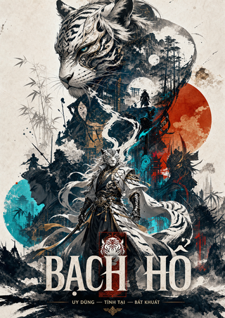 Bạch Hổ trong poster collage mực phương Đông