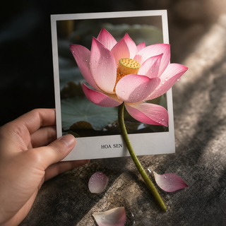 Hoa sen tràn khỏi ảnh polaroid