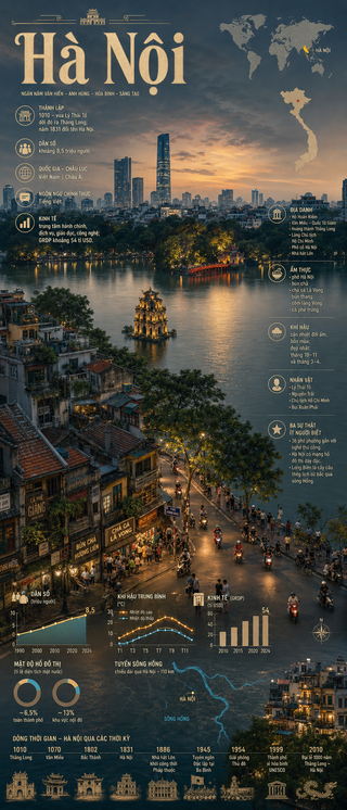 Poster infographic Hà Nội bên Hồ Gươm lúc hoàng hô...