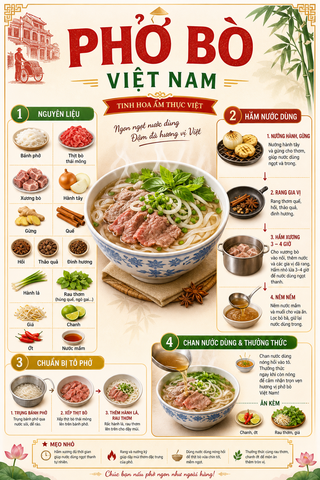 Poster hướng dẫn nấu phở bò Việt Nam