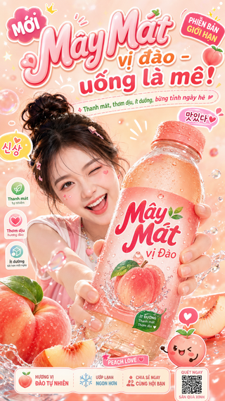 Poster quảng cáo nước Mây Mát vị đào
