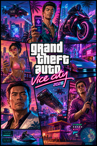 Poster game Vice City 2026 neon