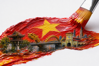 Quốc kỳ Việt Nam bằng sơn với mô hình đô thị