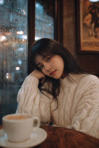 Chân dung cô gái trong quán cafe ngày mưa