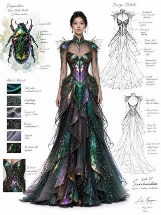 Bảng thiết kế váy couture cảm hứng bọ cánh cứng