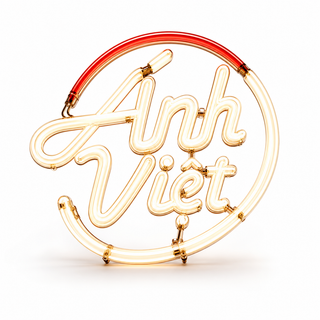 Logo neon Ánh Việt trên nền trắng