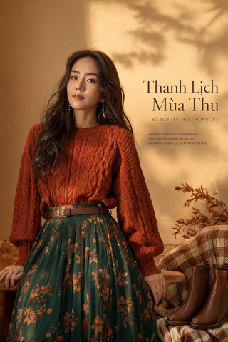 Poster thời trang mùa thu với áo len cam ấm áp