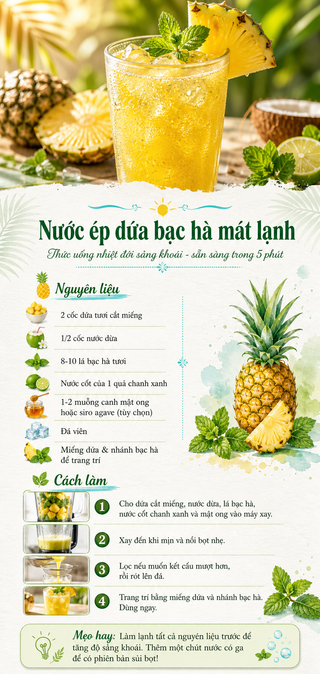 Nước ép dứa bạc hà dạng thẻ công thức mùa hè