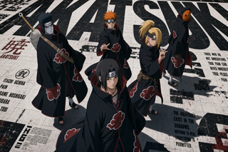 Akatsuki trong Naruto trên nền typography đen trắn...