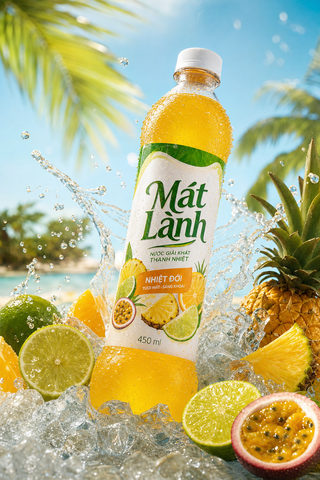Chai nước Mát Lành giữa đá lạnh nhiệt đới