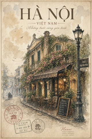 Poster du lịch vintage màu nước