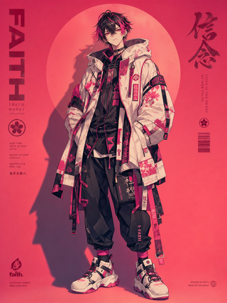 Poster anime streetwear cyberpunk hồng