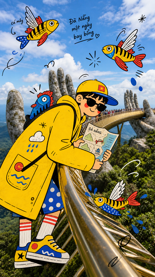 Du khách doodle tại Cầu Vàng Đà Nẵng