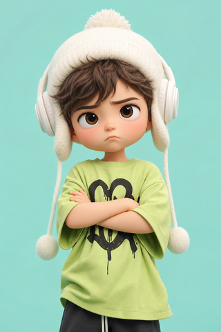 Bé trai hoạt hình 3D đội mũ trắng