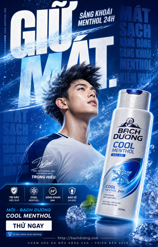 Dầu gội trị gàu Bạch Dương poster menthol mát lạnh
