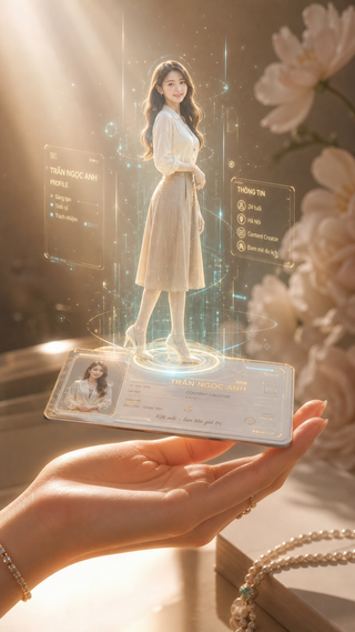 Hologram thiếu nữ từ thẻ hồ sơ