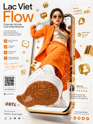 Poster quảng cáo ứng dụng Lac Viet Flow phong cách...