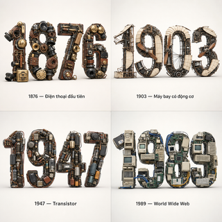 Lưới typography 3D về các phát minh lịch sử