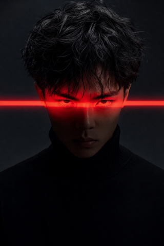 Chân dung cyberpunk ánh neon đỏ