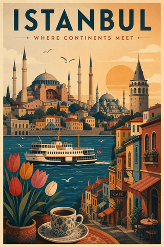 Poster du lịch Istanbul tối giản hiện đại