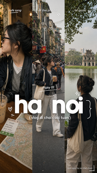 Thumbnail vlog du lịch Hà Nội ba khung