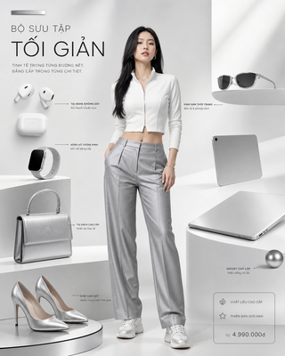 Poster thời trang tối giản với người mẫu và phụ ki...