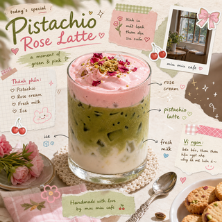 Pistachio rose latte phong cách collage pastel dễ...