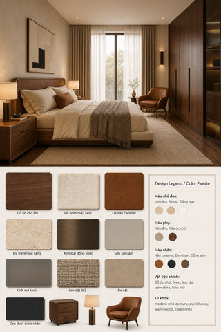 Mood board phòng ngủ hiện đại trung cổ