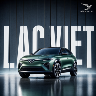SUV điện xanh ngọc trong poster billboard tối giản