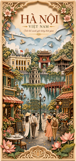 Poster papercraft du lịch Hà Nội
