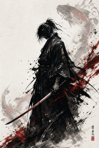 Samurai thủy mặc giữa mực đỏ