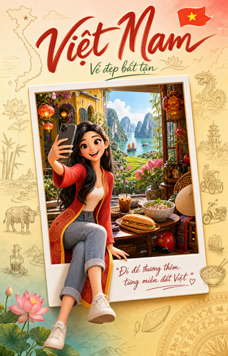 Poster du lịch Việt Nam phong cách 3D dễ thương