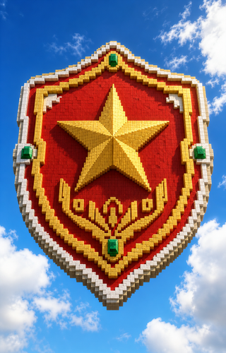 Logo Minecraft Việt Nam dạng huy hiệu voxel trên t...