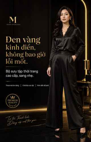 Quảng cáo bộ satin đen vàng cao cấp