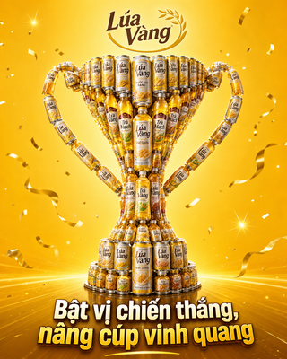 Quảng cáo nước giải khát Lúa Vàng hình cúp vàng