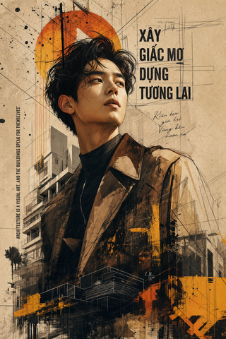 Poster kiến trúc chân dung nam phong cách phác thả...