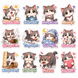 Bộ sticker mèo chibi đáng yêu