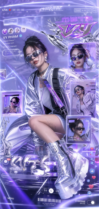 Cô gái cyber streetwear tím neon
