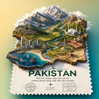 Poster du lịch Pakistan dạng diorama 3D cao cấp