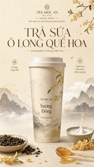 Poster trà sữa ô long quế hoa phong cách tân Trung...