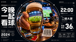 Poster xem bóng đá tại quán bar với ly bia nổi bật