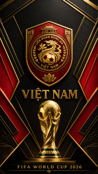 Poster World Cup 2026 Việt Nam phong cách 3D vàng...