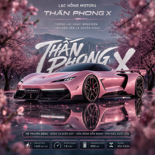 Poster xe điện Thần Phong X giữa rừng hoa anh đào