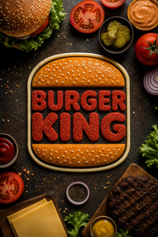 Logo Burger King bằng nguyên liệu burger flat-lay