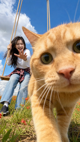Mèo cam phá ảnh xích đu mùa hè