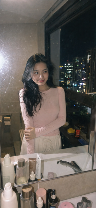 Chân dung đêm qua gương phòng tắm