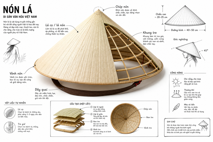 Infographic kỹ thuật về nón lá Việt Nam