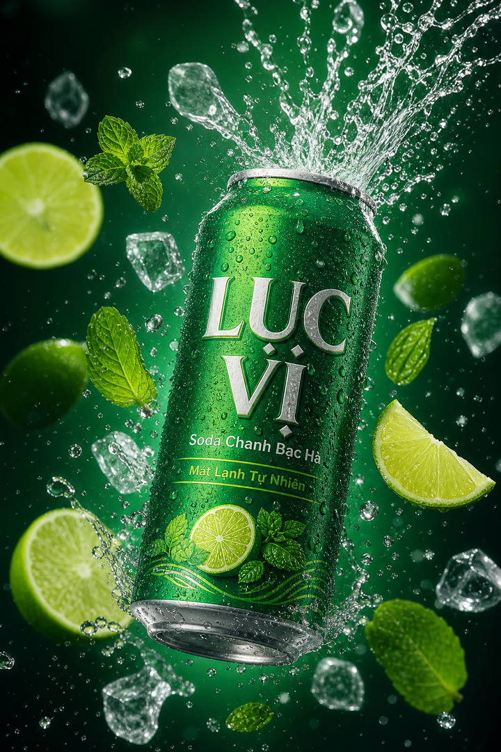 Soda chanh bạc hà Lục Vị trong quảng cáo nước lạnh