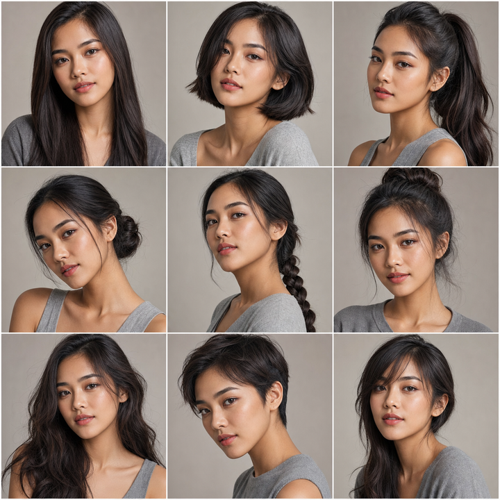 Kiểu tóc nữ trong bộ chân dung lưới studio