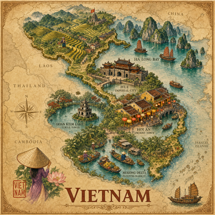 Bản đồ Việt Nam phong cách cổ điển